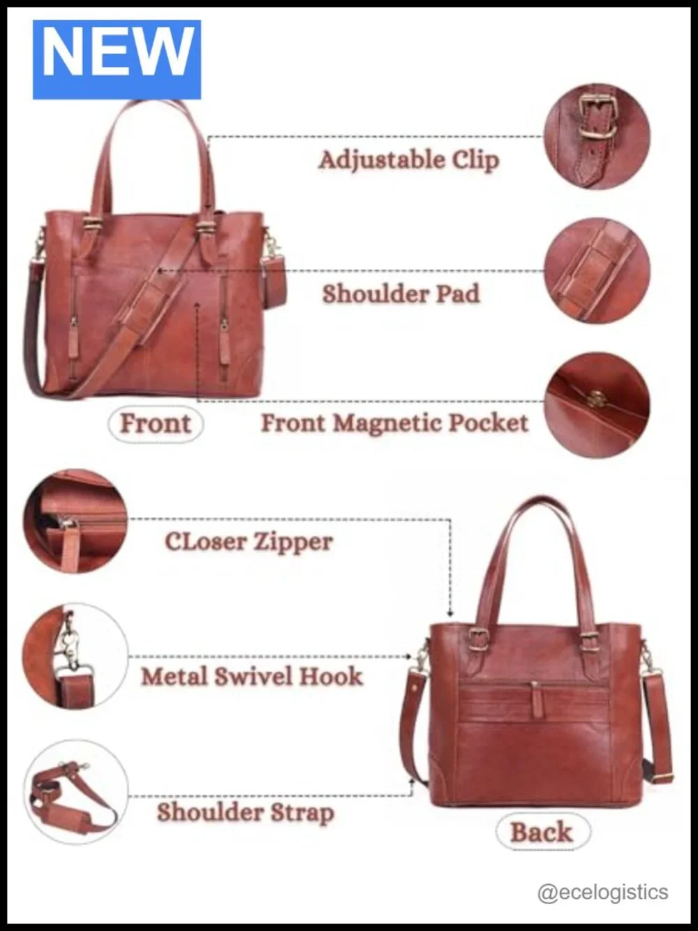 Genuine Leather 17-inch Laptop Tote Bag for Women Work Business Travel